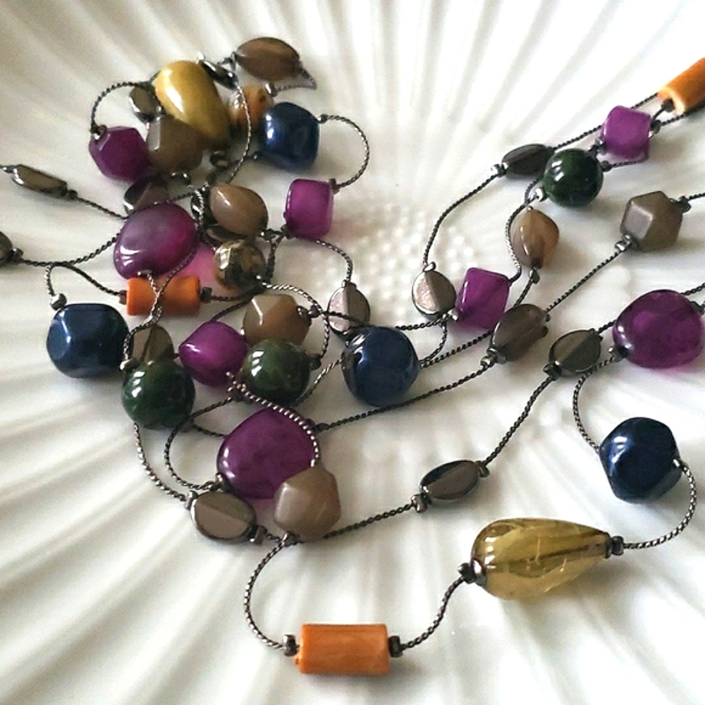 Strand Beaded Necklace Metal Wire Extra Long
